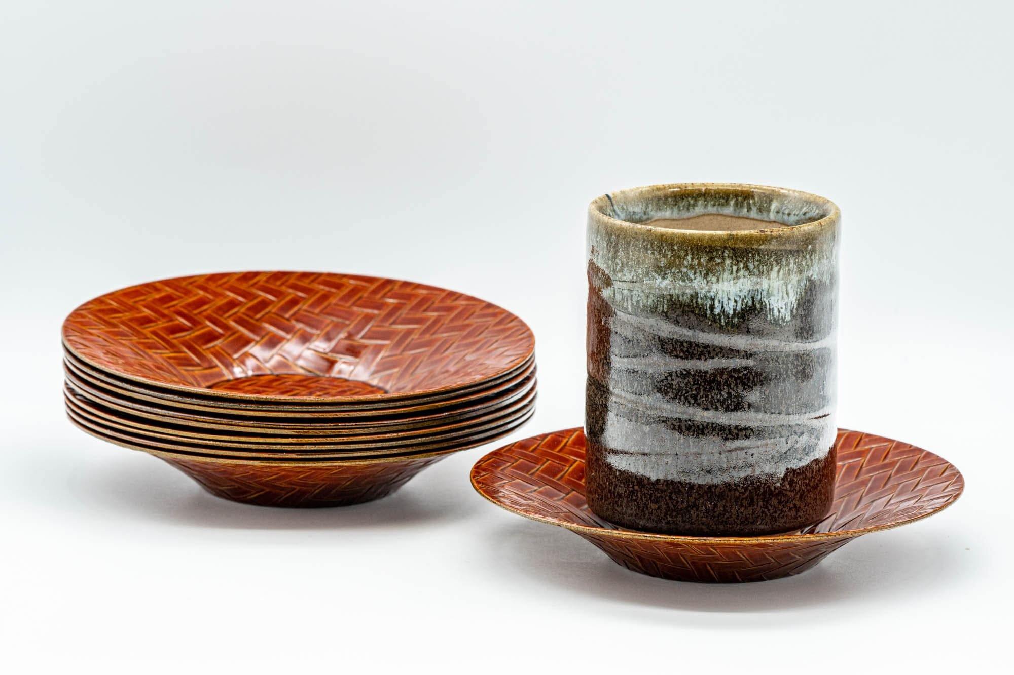 Japanese Chataku - Set of 10 Basket-Patterned Plastic Tea Saucers - Tezumi