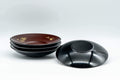 Japanese Chataku - Set of 4 Burgundy Gold Lacquer Tea Saucers - Tezumi