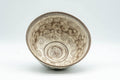 Tezumi — Japanese Matcha Bowl - Floral Mishima Grey White Glazed Chawan - 350ml — three-quarter view