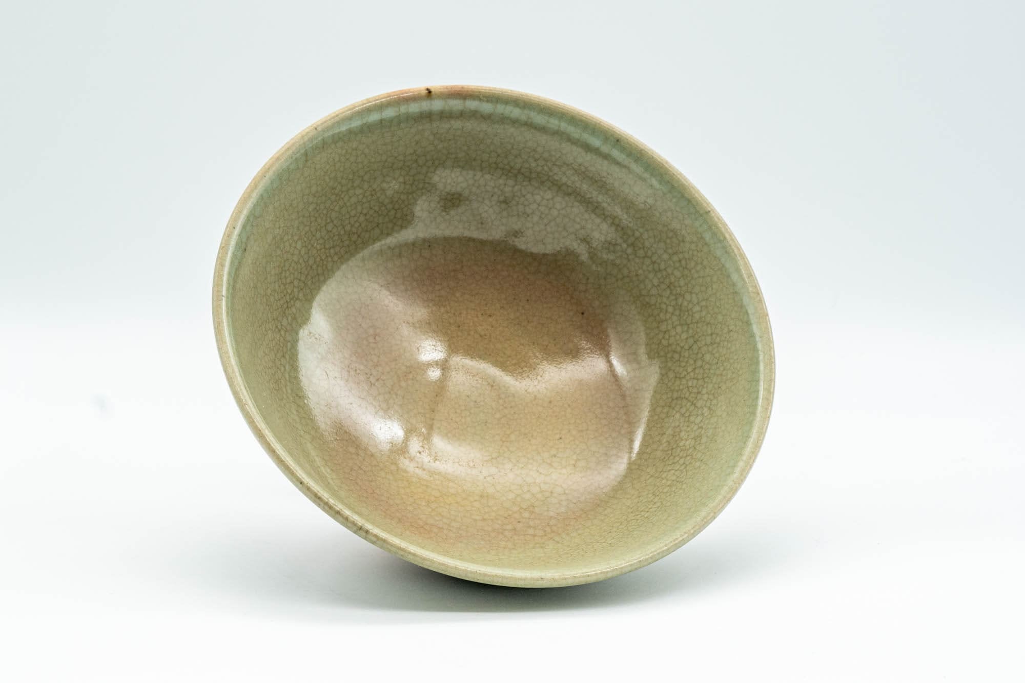 Japanese Matcha Bowl - 東峰 Crazed Celadon Glazed Hira-gata Mishima Chawan  - 200ml