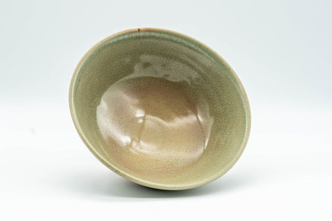 Japanese Matcha Bowl - Crazed Celadon Glazed Hira-gata Mishima Chawan - 200ml - top-down view into the glazed interior