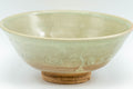 Japanese Matcha Bowl - Crazed Celadon Glazed Hira-gata Mishima Chawan - 200ml - wider side view of the bowl