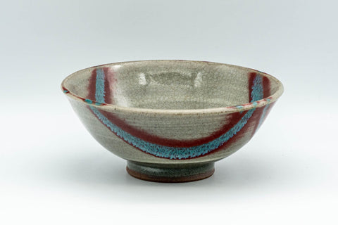 Japanese Matcha Bowl - Blue and Red Electric Striped Hira-gata Chawan - 200ml