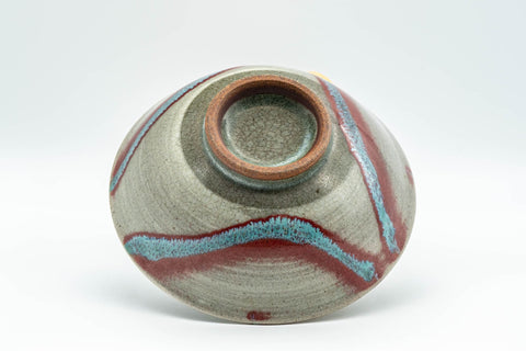 Japanese Matcha Bowl - Blue and Red Electric Striped Hira-gata Chawan - 200ml