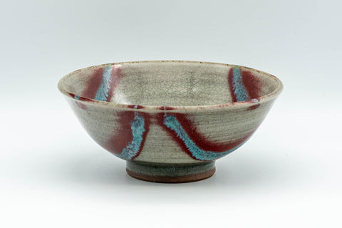 Japanese Matcha Bowl - Blue and Red Electric Striped Hira-gata Chawan - 200ml