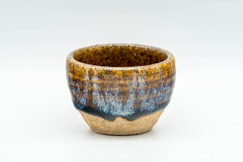 Tezumi — Japanese Teacups - Set of 3 Blue Drip-Glazed Guinomi - 25ml — three-quarter view