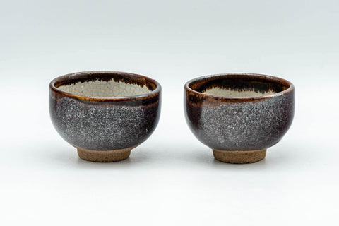 Tezumi — Japanese Teacups - Pair of Brown Tenmoku Glazed Guinomi - 40ml — front view