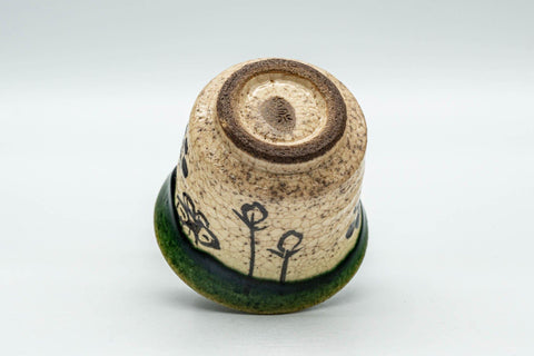 Japanese Teacup - Floral Green Oribe-yaki Guinomi - 60ml - Tezumi