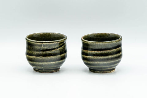 Tezumi — Japanese Teacups - Pair of Forest Green Glazed Guinomi - 60ml — front view from another angle