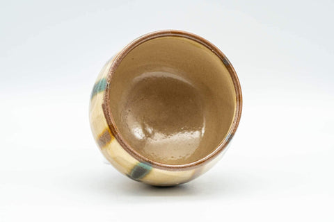 Tezumi — Japanese Teacup - Brown and Blue Striped Drip-Glazed Yunomi - 190ml — three-quarter view