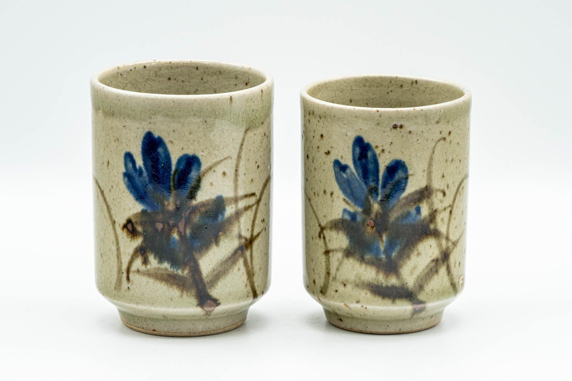 Japanese Teacups - Pair of Blue Floral Meoto Yunomi - Tezumi