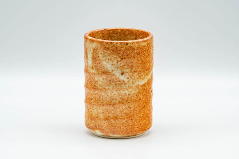 Tezumi — Japanese Teacup - Orange Shino Glazed Tsutsu-gata Yunomi - 130ml — front view from another angle