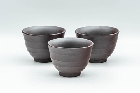 Tezumi — Japanese Teacups - Set of 3 White Spiral Banko-yaki Yunomi - 90ml — front view from another angle