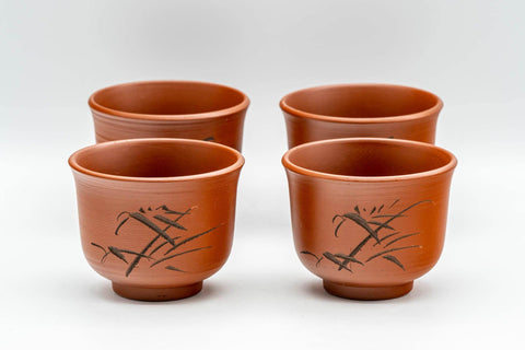Tezumi — Japanese Teacups - Set of 4 Bamboo Spiraling Tokoname-yaki Yunomi - 100ml — front view
