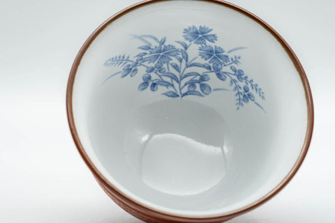 Japanese Teacup - Blue Floral White Glazed Interior Tokoname-yaki Yunomi - 110ml - Tezumi