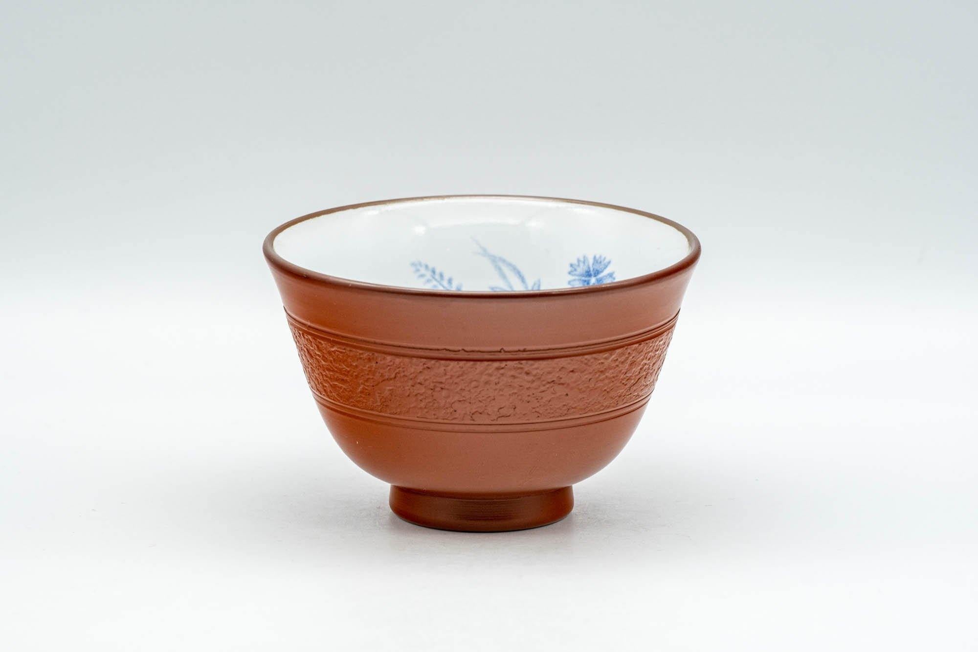 Japanese Teacup - Blue Floral White Glazed Interior Tokoname-yaki Yunomi - 110ml - Tezumi