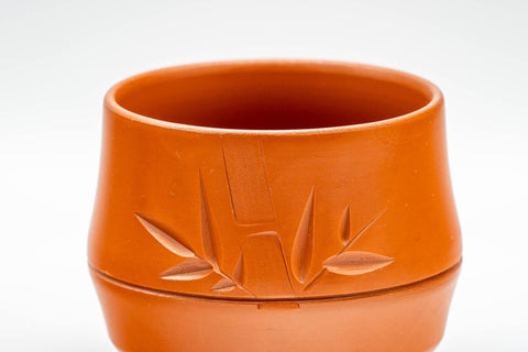 Japanese Teacups - Set of 4 Bamboo Engraved Tokoname-yaki Red Shudei Yunomi - 130ml - Tezumi