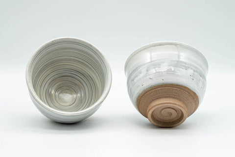 Japanese Teacups - Pair of Grey and White Glazed Spiral Yunomi - 180ml - Tezumi