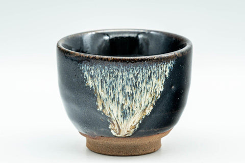 Tezumi — Japanese Teacups - Set of 3 Jet Black Hare's Fur Drip-Glazed Yunomi - 60ml — three-quarter view