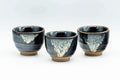 Tezumi — Japanese Teacups - Set of 3 Jet Black Hare's Fur Drip-Glazed Yunomi - 60ml — front view from another angle