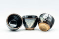 Tezumi — Japanese Teacups - Set of 3 Jet Black Hare's Fur Drip-Glazed Yunomi - 60ml — front view