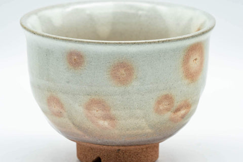 Tezumi — Japanese Teacup - Beige, Pink Gohonte, and White Drip-Glazed Hagi-yaki Yunomi - 180ml — tipped to show the interior