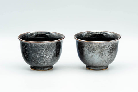 Tezumi — Japanese Teacups - Pair of Shiny Black Glazed Yunomi - 100ml — front view