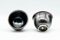 Tezumi — Japanese Teacups - Pair of Shiny Black Glazed Yunomi - 100ml — front view from another angle