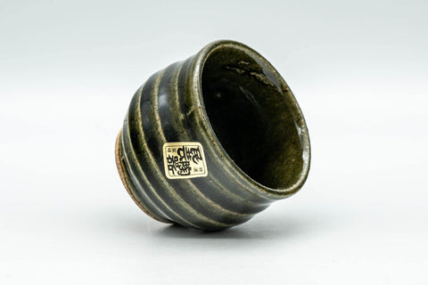 Tezumi — Japanese Teacup - Green Glazed Spiral Guinomi - 55ml — three-quarter view