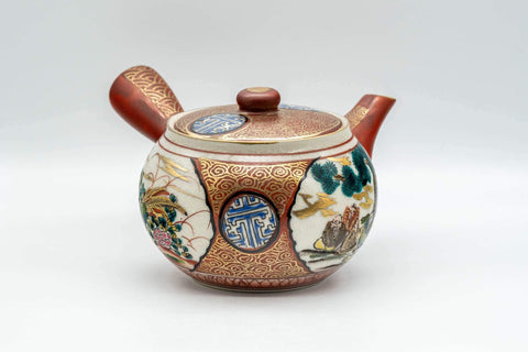 Tezumi — Japanese Tea Set - Kutani-yaki Debeso Kyusu Teapot with 5 Yunomi Teacups — the teapot side view with the handle