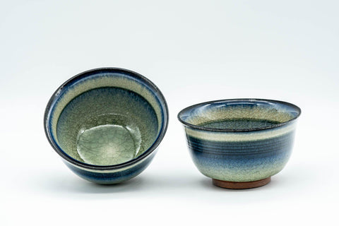 Tezumi — Japanese Teacups - Pair of Celadon Snowflake Glazed Yunomi - 100ml — three-quarter view
