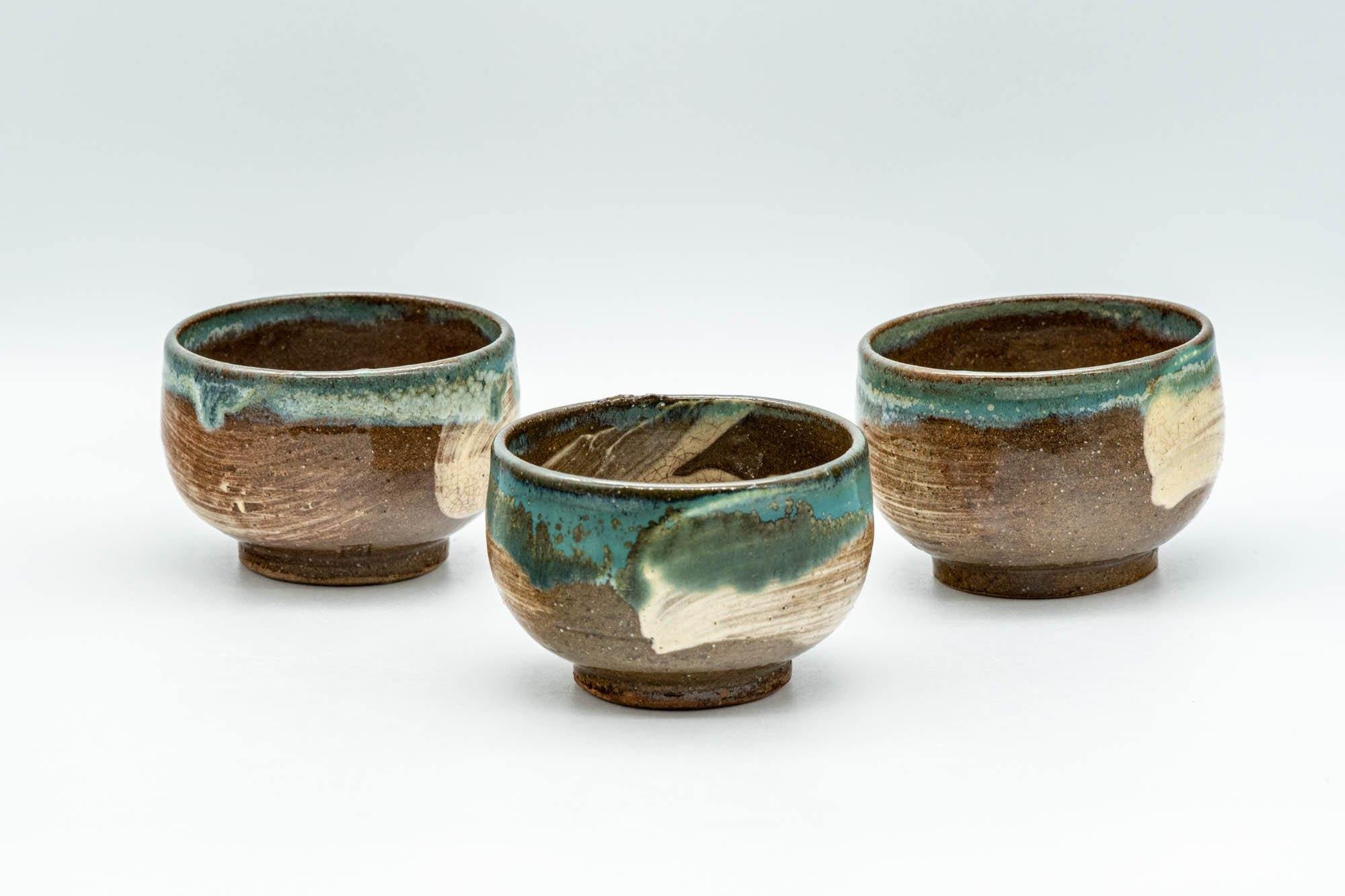 Japanese Teacups - Set of 3 Hakeme Turquoise Yunomi - 75ml - Tezumi