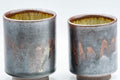 Tezumi — Japanese Teacups - Pair of Drip-Glazed Lidded Meoto Yunomi — inverted showing the foot ring