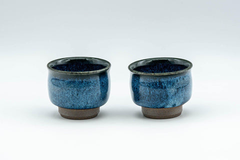 Tezumi — Japanese Teacups - Pair of Blue Gradient Glazed Guinomi - 40ml — front view from another angle