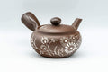 Japanese Kyusu - Floral White and Brown Teapot with Rubber Grip - 250ml - Tezumi