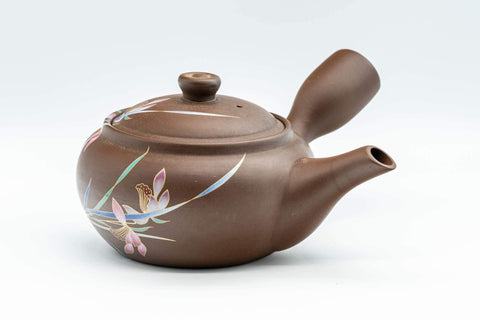 Japanese Kyusu - Floral Pattern Clay Teapot with Fine Mesh Strainer - 400ml - Tezumi