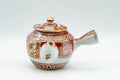 Tezumi — Japanese Kyusu - Red and Golden Geometric Patterned Katani-yaki Debeso Teapot - 200ml — side view with the lid and side handle