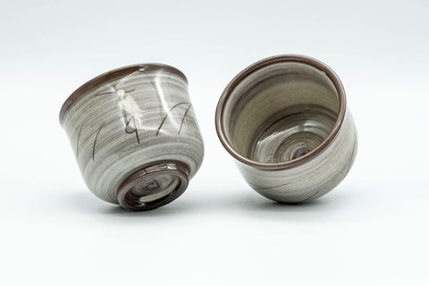 Tezumi — Japanese Teacups - Pair of Egret Utsutsugawa-yaki Guinomi - 50ml — three-quarter view