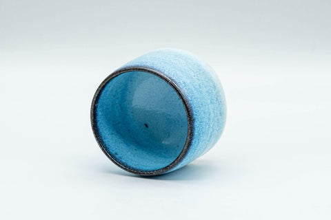 Tezumi — Japanese Teacup - Sky Blue Hare's Fur Glazed Guinomi - 55ml — three-quarter view
