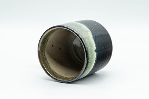 Tezumi — Japanese Teacup - Jet Black and Grey Hare's Fur Glazed Yunomi - 120ml — three-quarter view