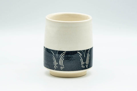 Tezumi — Japanese Teacup - Butterflies Black and White Yunomi - 190ml — front view from another angle