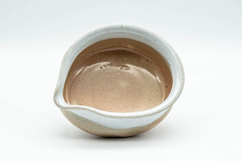 Tezumi — Japanese Katakuchi - Beige White Hagi-yaki Water Cooler - 100ml — tipped to show the interior