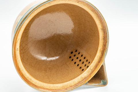Tezumi — Japanese Houhin - Blue-Green Drip Glazed Agano-yaki Do-ake Teapot - 160ml — side profile showing the spout and handle