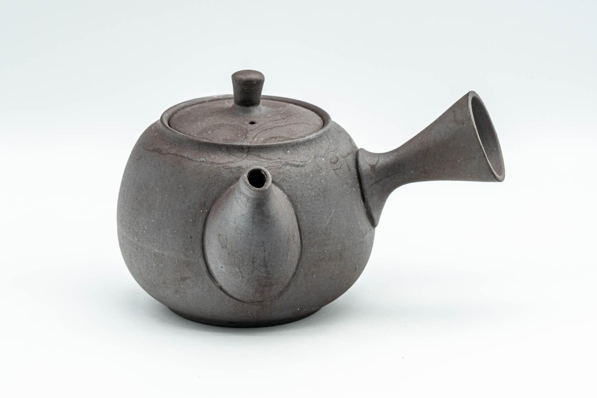 Japanese Kyusu - Beige Hakeme Black Stoneware Maru-gata Teapot - 275ml - Tezumi
