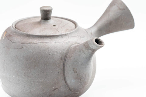 Japanese Kyusu - Beige Hakeme Black Stoneware Maru-gata Teapot - 275ml - Tezumi