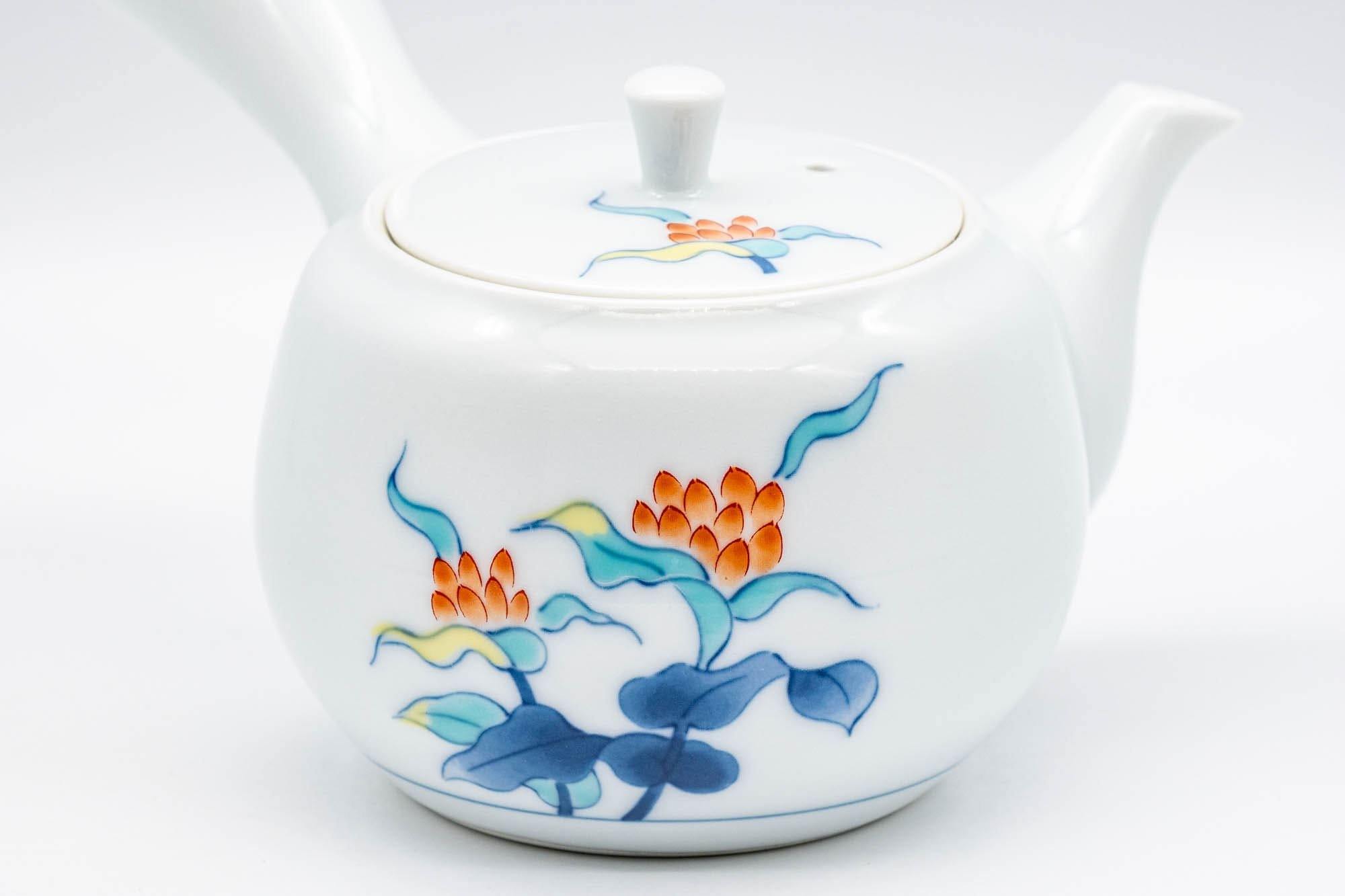 Japanese Kyusu - White Floral Arita-yaki Debeso Teapot - 200ml - Tezumi
