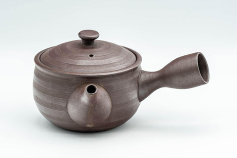Tezumi — Japanese Kyusu - Striped Banko-yaki Teapot - 240ml — side view with the lid and side handle