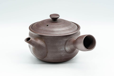 Tezumi — Japanese Kyusu - Striped Banko-yaki Teapot - 240ml — three-quarter view from the opposite side