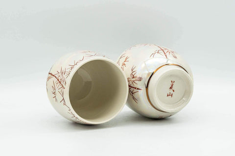 Japanese Tea Set - Red Bamboo White Holographic Glossy Glazed Debeso Kyusu Teapot with 2 Yunomi Teacups- 600ml - Tezumi