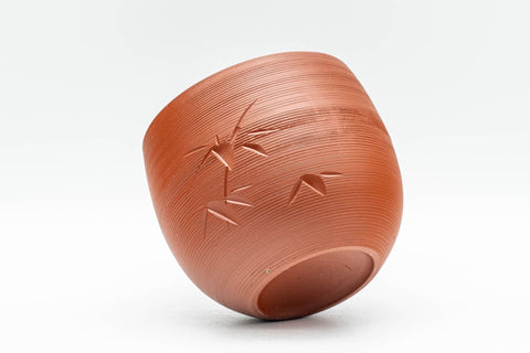 Japanese Tea Set - Red Tokoname-yaki Debeso Kyusu Teapot and 5 Bamboo Yunomi Teacups in Wooden Box